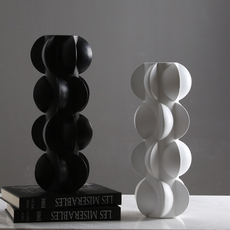 Minimalist Abstract Black White Art Crafts Unbreakable Circle Resin Vase For Home Decor