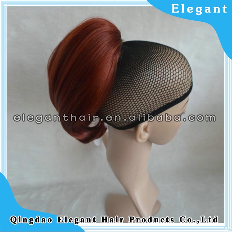 made in qingdao company red wine synthetic hair ponytail with cheap price for wholesale