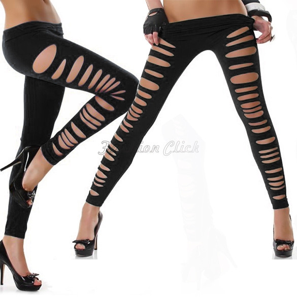 New 2015 Fashion Women Leggings Sexy Ripped Skinny Pants Slashed Hose Schli...