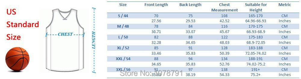 Jerseys Size Chart