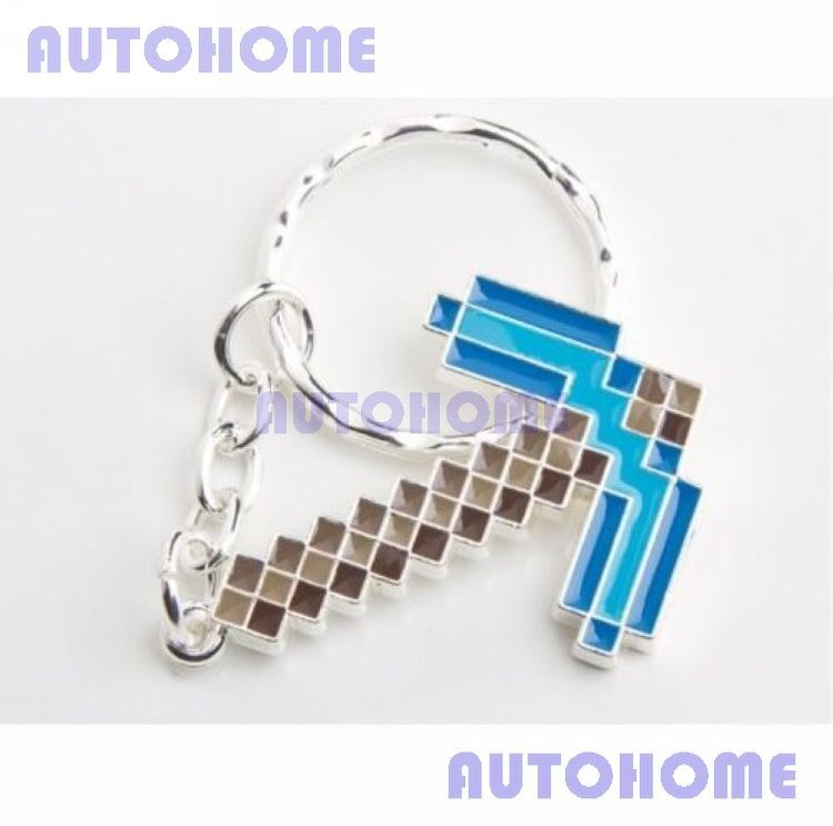 New Small Minecraft Diamond Pickaxe Key Chain Key Ring (7)