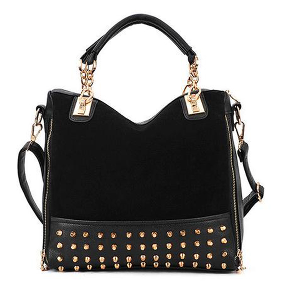 Korea Style Women's PU Leather Split Joint Rivet Handbag Shoulder