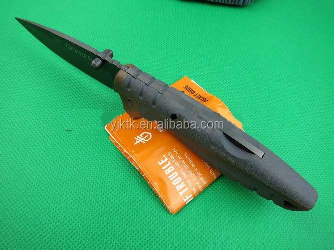 -最善を販売チタンフォールディングラバーハンドルの狩猟用ナイフ、 折り畳み式サバイバルナイフ仕入れ・メーカー・工場