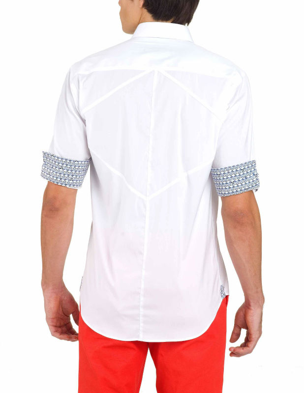 メンズハーフスリーブの袖口と襟のバンドパターン化されたポプリンスリムフィットドレスシャツ問屋・仕入れ・卸・卸売り