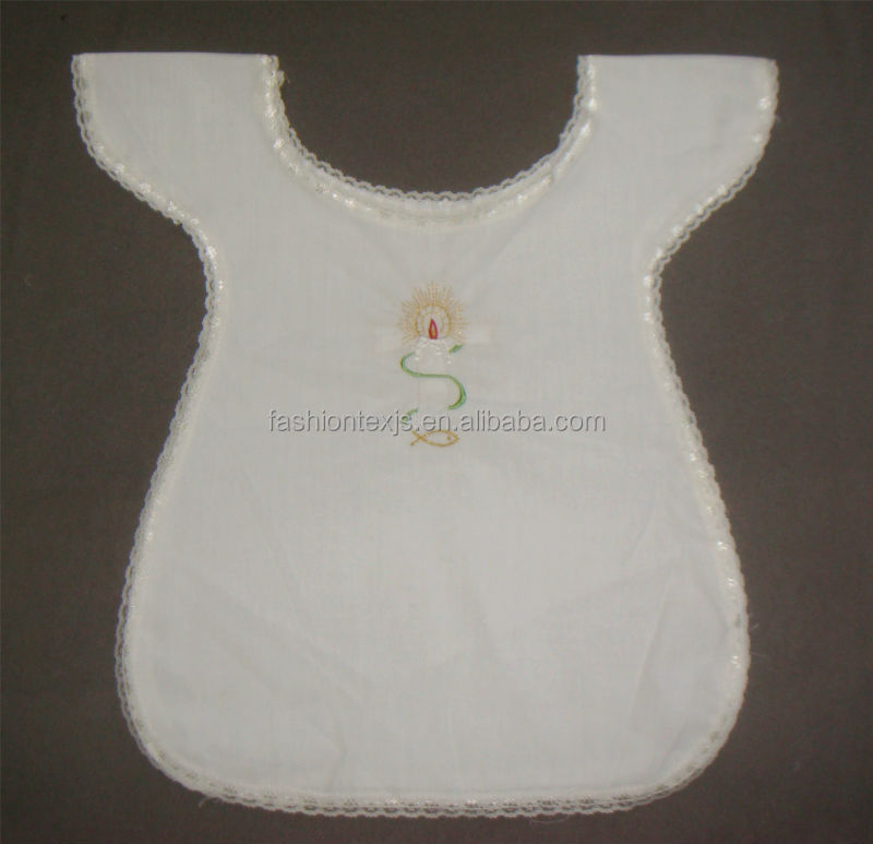 high quality embroidered white baby baptismal bib