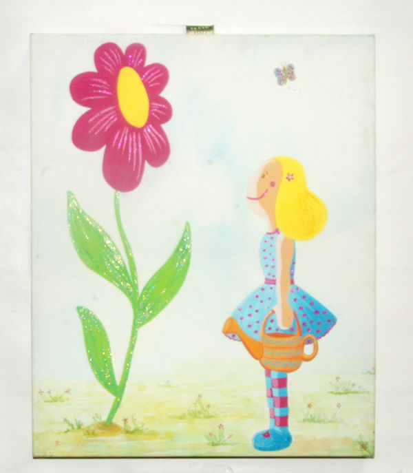 キラキラビッグ花と少女キャンバスアートプリントの装飾的な抽象画問屋・仕入れ・卸・卸売り