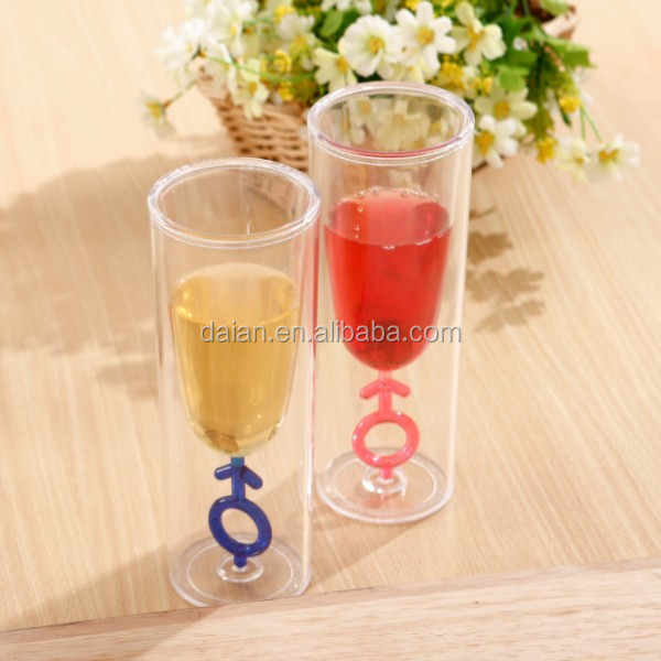 bpa free plastic customized double wall champagne glass cup