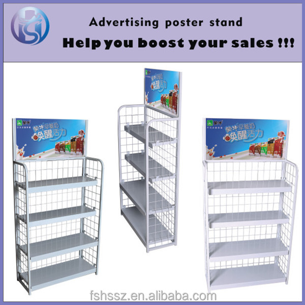 Commodity metal pop soft drink floor display racks, juice display shelf