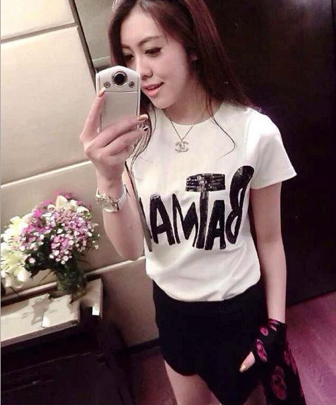 新しい2014年paillette手紙fanshion設計熱い販売の女性のtシャツヴィンテージ、 64ショートパンツtシャツ問屋・仕入れ・卸・卸売り