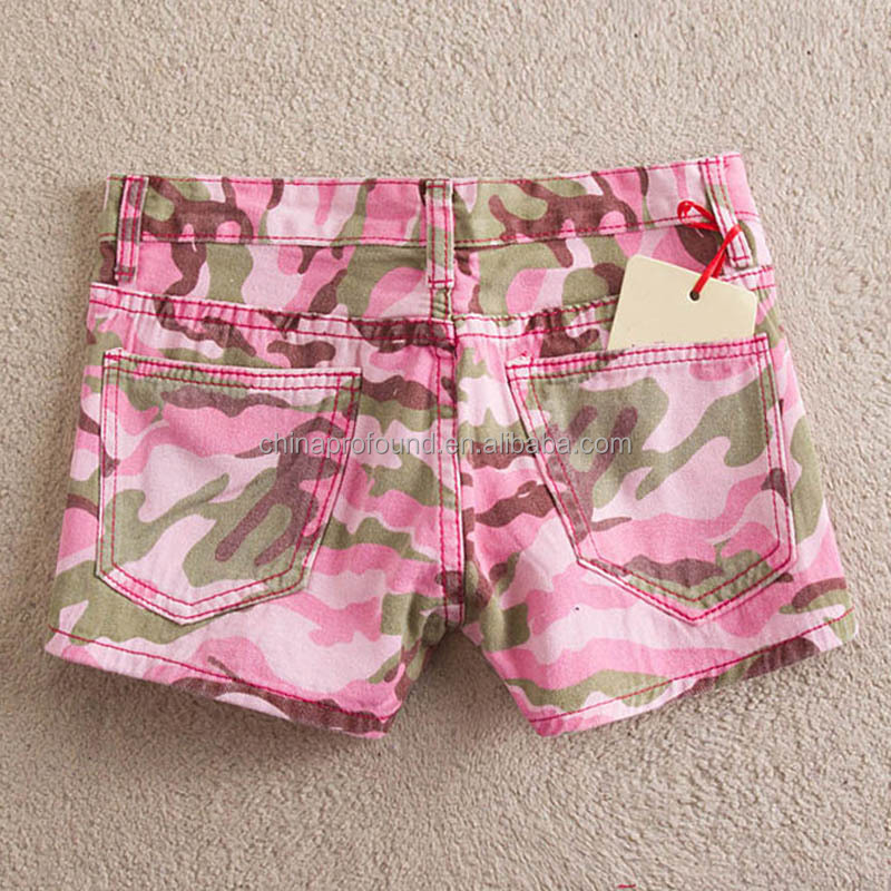 迷彩柄のデニムレディースショーツパンツ女性のための卸売色の迷彩柄のショートパンツ仕入れ・メーカー・工場