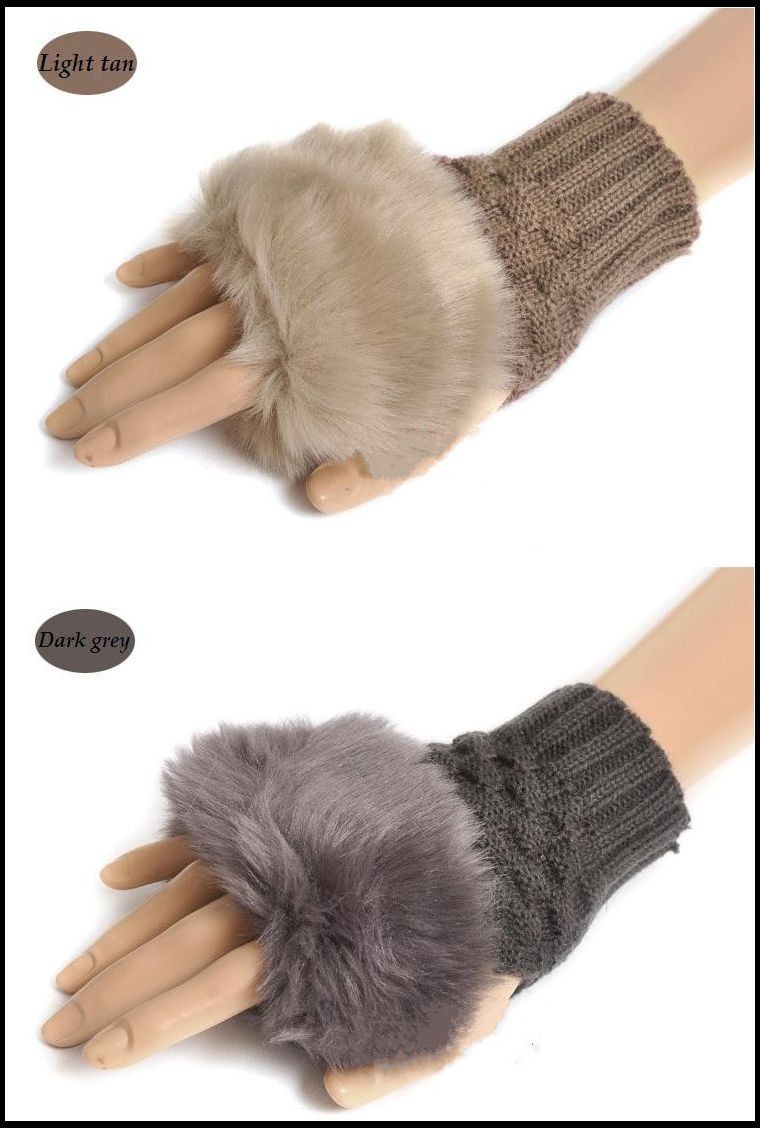 中国卸売サプライヤー2014年新しいファッション革冬のアームウォーマーを編み編みニットミトン在庫ロット毛皮トリム手袋指なし手袋問屋・仕入れ・卸・卸売り