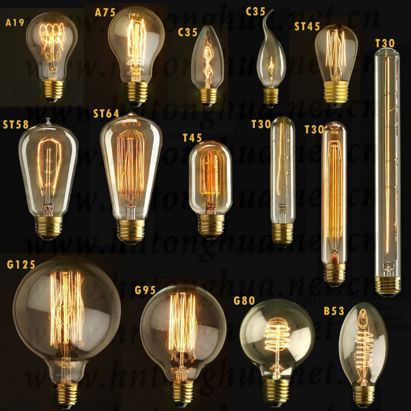 Edison Bulb 220v E27 40w A19 ST64 T45 Globe Edison Carbon Filament Vintage Light Bulb