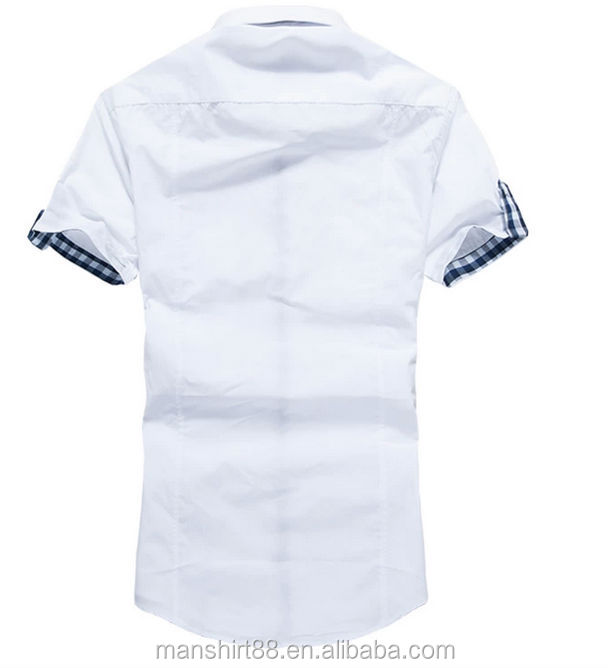 2014 new style 100% organic cotton pure white two pockets roll up short sleeve mens shirts問屋・仕入れ・卸・卸売り