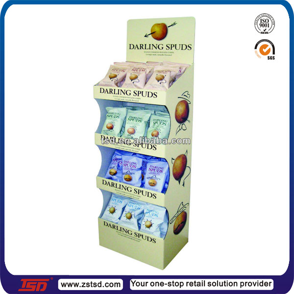 TSD-C1067 4 layer shelf corrugated cardboard chocolate stand/pop floor chocolate display stand/chocolate cardboard display