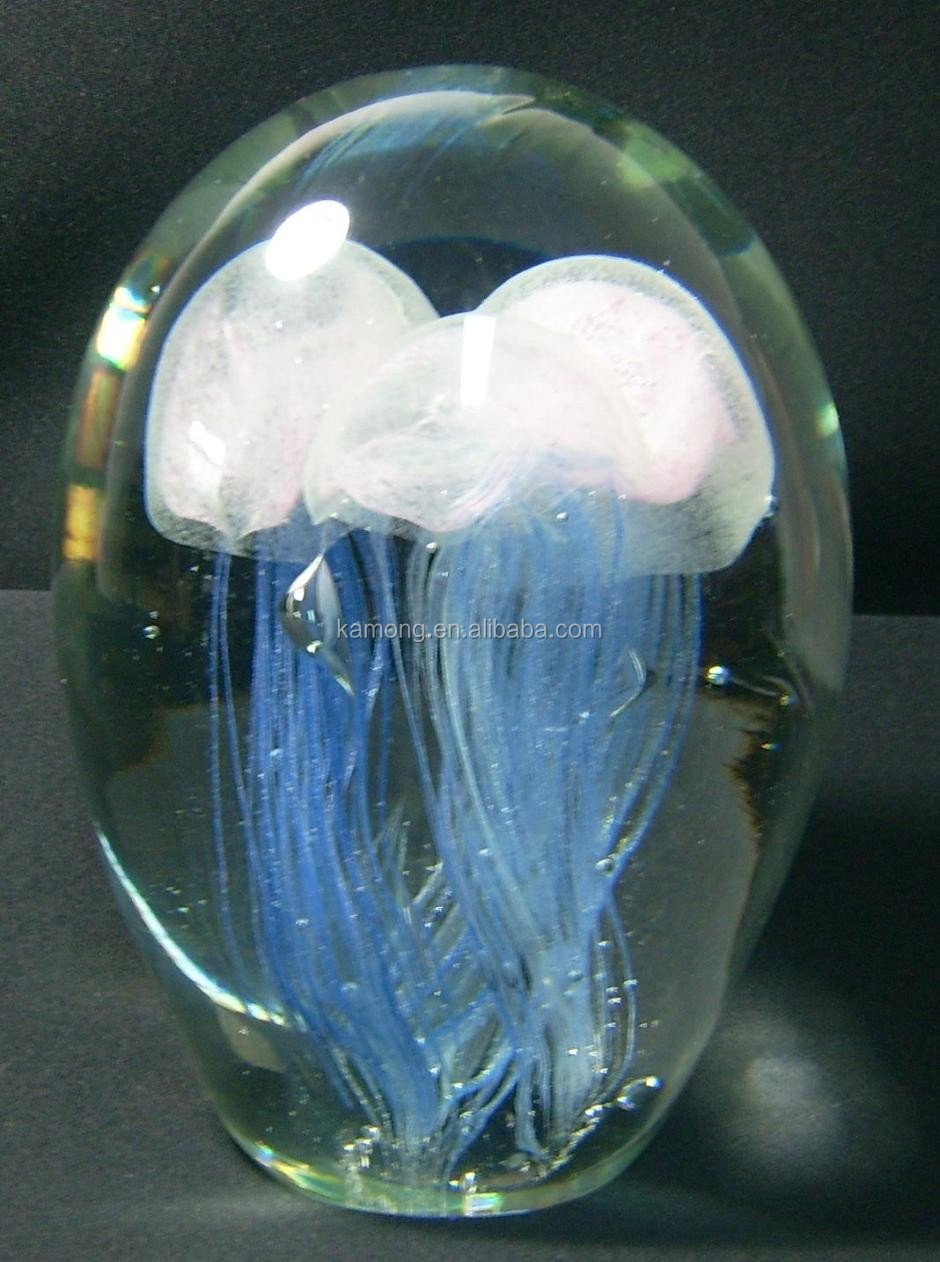 発光jellyfishes手吹きガラス、 暗闇で光るの文鎮、 暗闇で光るjellyfishesガラスの装飾問屋・仕入れ・卸・卸売り