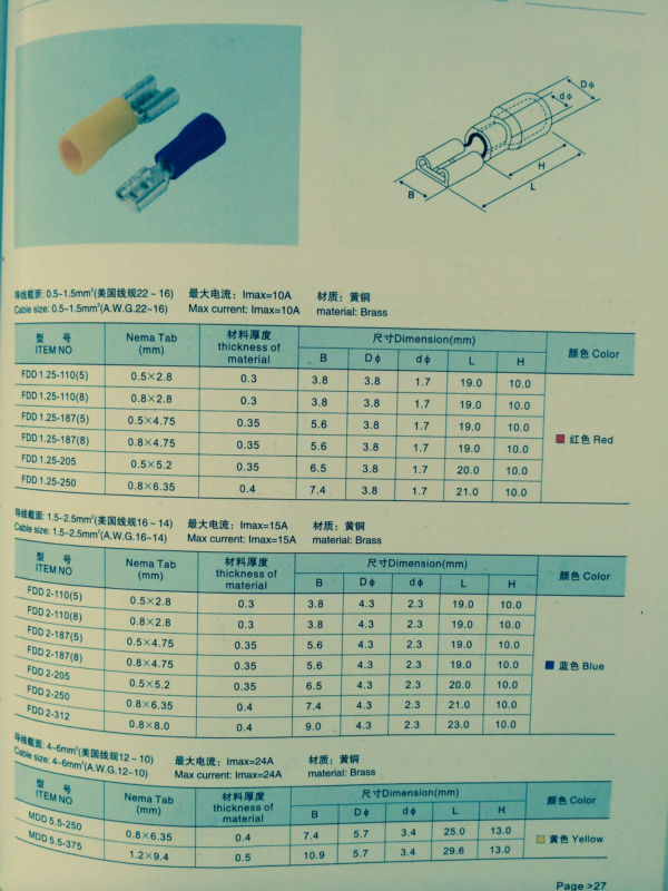 Fdd1.25- 110( 8)lnsulatedコールド- 押された端子/断路器仕入れ・メーカー・工場