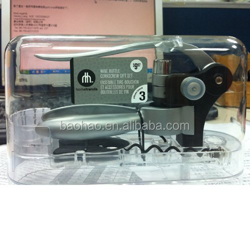 Cheap and hot selling plastic rabbit corkscrew and Red wine opener set with corkscrew and foil cutter