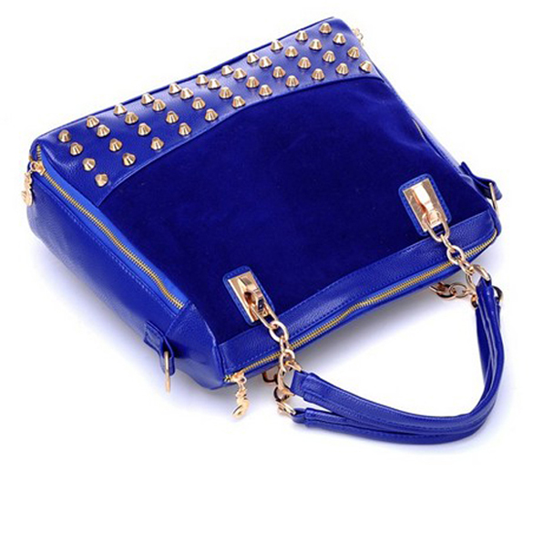 Korea Style Women's PU Leather Split Joint Rivet Handbag Shoulder