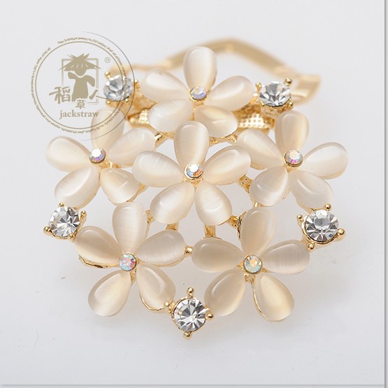 2014 Exclusive design china wholesale rhinestone opal flower bulk alloy scarf buckle and brooch dual