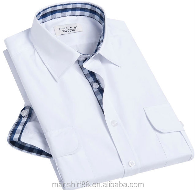 2014 new style 100% organic cotton pure white two pockets roll up short sleeve mens shirts問屋・仕入れ・卸・卸売り