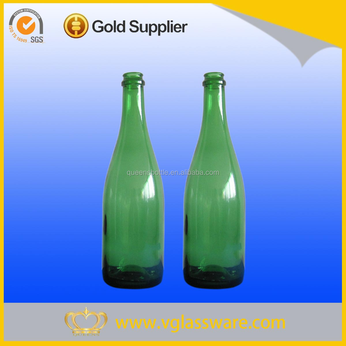 750ml empty green glass champagne bottle,China price supplier 21food