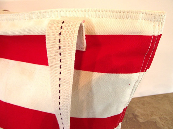 多機能防水赤と白のストライプキャンバスビーチバッグ、 のおむつ袋、仕入れ・メーカー・工場