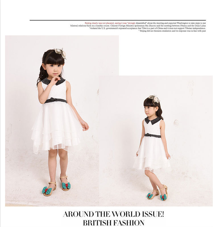 最新のデザインチュール2014年白のフラワーガールの服黒帯付き問屋・仕入れ・卸・卸売り