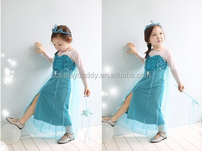 子供の女の子のエルザ2014年冷凍elsa'sプリンセスドレスコスプレコスチュームドレスドレス子供のための冷凍からエルザ問屋・仕入れ・卸・卸売り