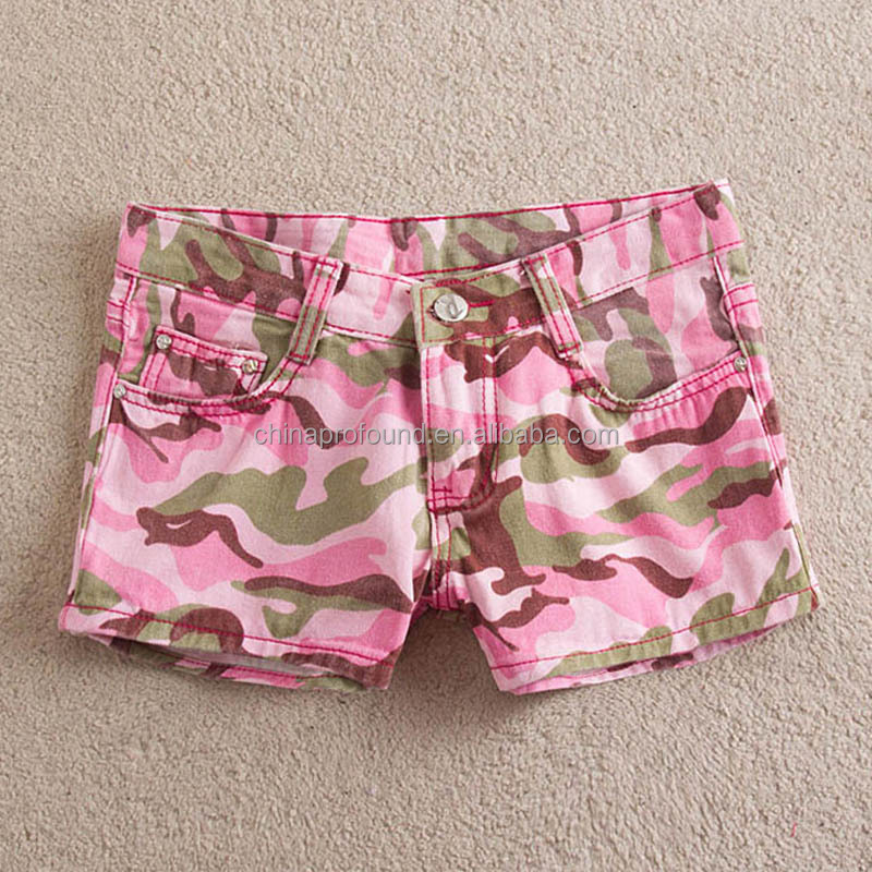 迷彩柄のデニムレディースショーツパンツ女性のための卸売色の迷彩柄のショートパンツ仕入れ・メーカー・工場
