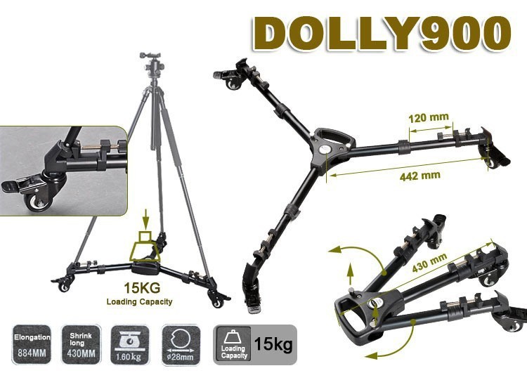 Hot YT-900 Pro 3 Wheels Pulley Universal Folding Camera Tripod Dolly Base Stand YT 900 With Carrying Bag (5)