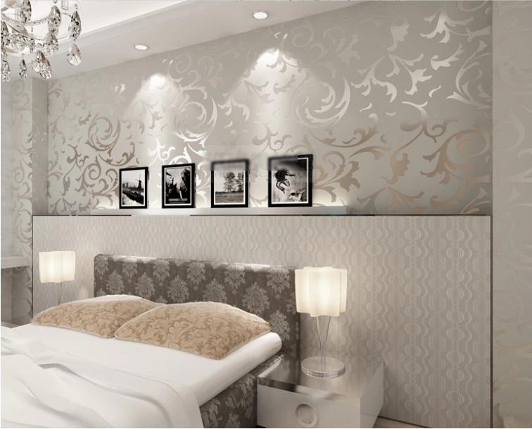 Modern victorian flocking velvet textured wallpaper silver gold ...