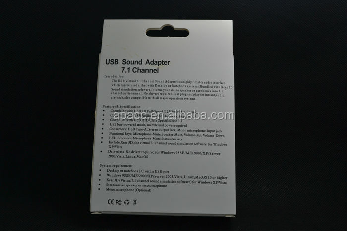 サウンドアダプタusb2.07.1チャンネルwindows用/2000/2003/xp/vista/win7/linux/ひるみ/アンドロイド/mac問屋・仕入れ・卸・卸売り