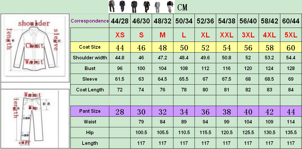 Big And Mens Suit Size Chart