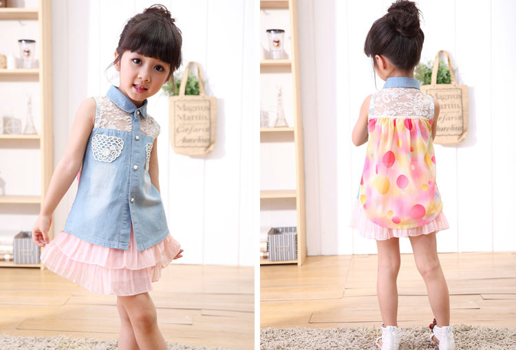 子供ジーンズ純粋な綿と女の子のスカートトップ子供ガールの服問屋・仕入れ・卸・卸売り