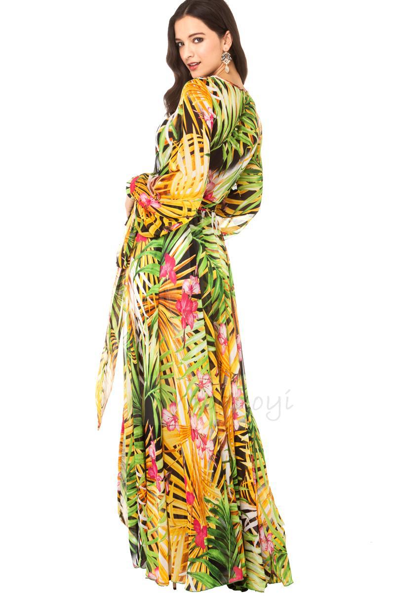 2016 Summer Tropical Rainforest Flower Print Chiffon Long Dress 2016 Summer Tropical Rainforest Flower Print Chiffon Long Dress Women Bohemian Fl Maxi Beach Cute Dresses Red From Fee