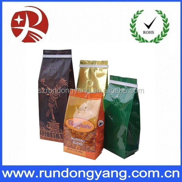 Printed flat bottom side gusset packaging pouch bag with valve tin tie