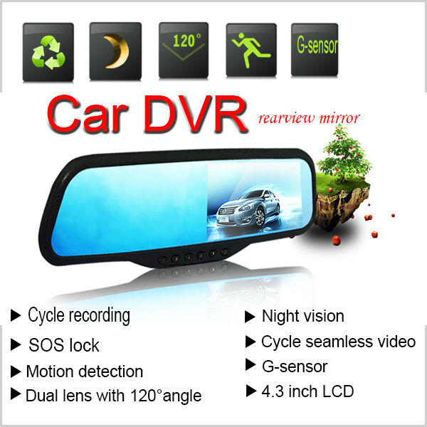 4.3'' hdワイドスクリーン車のbluetooth機能付きミラー2台のカメラを持っている問屋・仕入れ・卸・卸売り