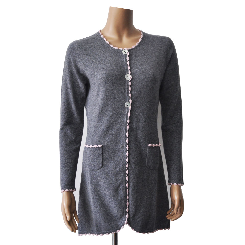 100％カシミヤのセーターロングスリーブ女性カシミヤカーディガン手かぎ針編みのトリム問屋・仕入れ・卸・卸売り
