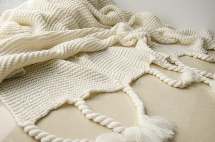 50da24- 2100％の白い綿の格子縞の綿ニット毛布綿投のために織られたソファ問屋・仕入れ・卸・卸売り
