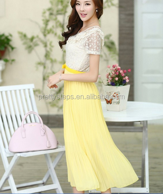かなりステップ2014年黄色のレースロングドレス新しいモデル/広州衣類の製造業者問屋・仕入れ・卸・卸売り