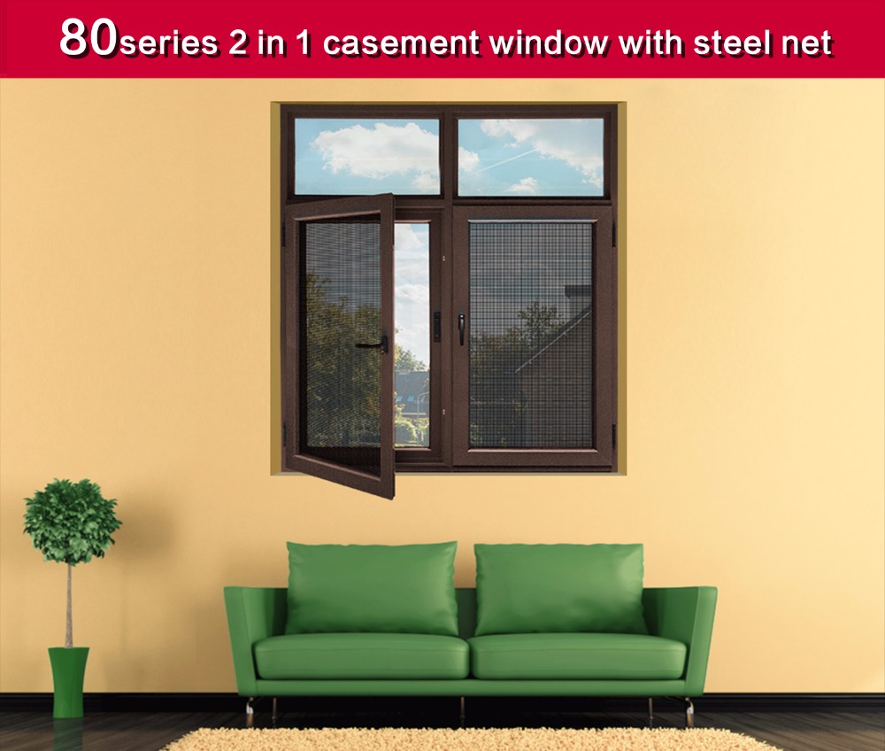 80 series 2 in 1 casement window with steel net double glazed