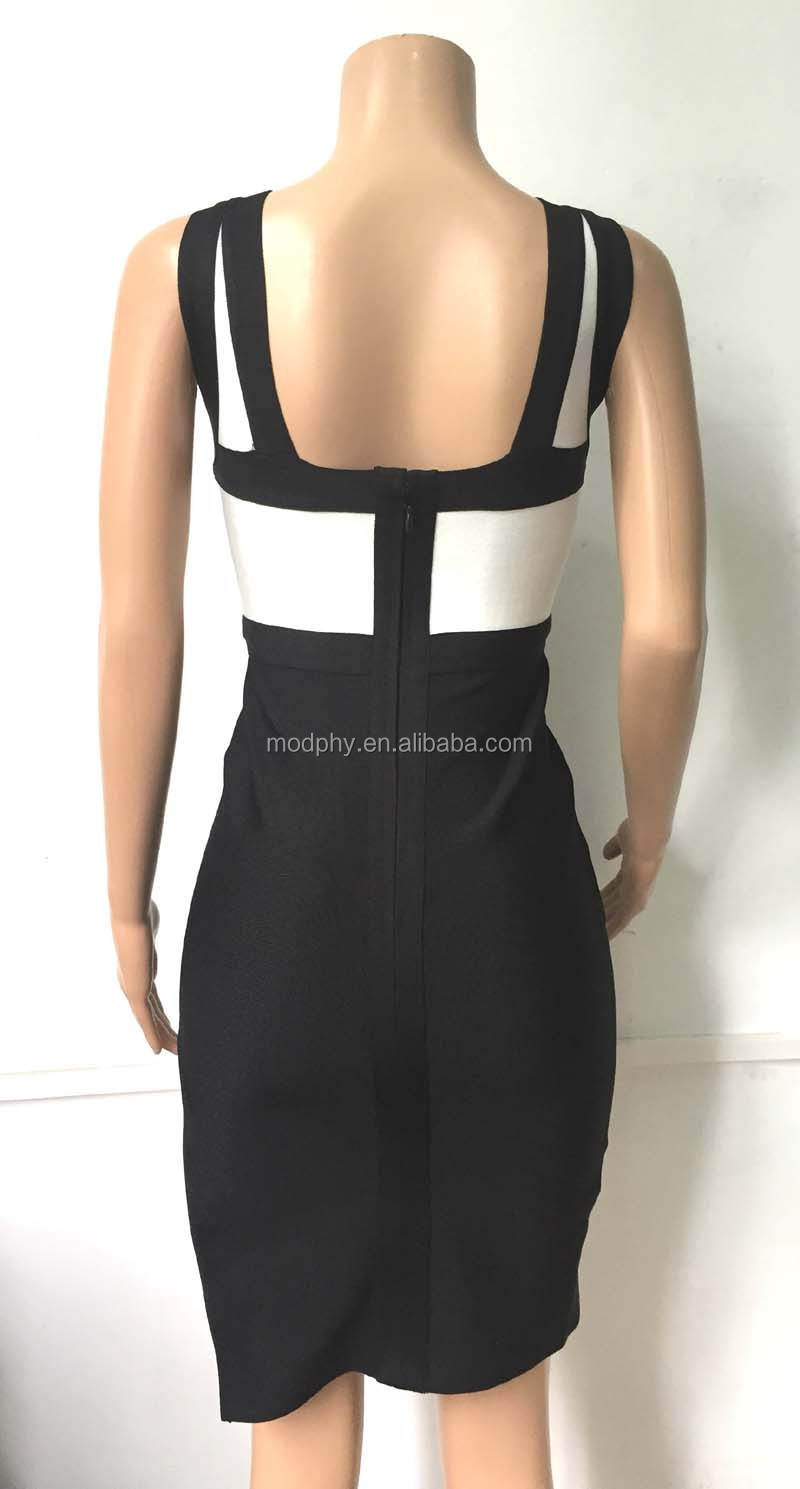 2016新しい女性ファッションデザインノースリーブセクシーなオープンバックウエディング包帯ドレス黒と白ドレス用パーティーhlドロップ船HL555仕入れ・メーカー・工場