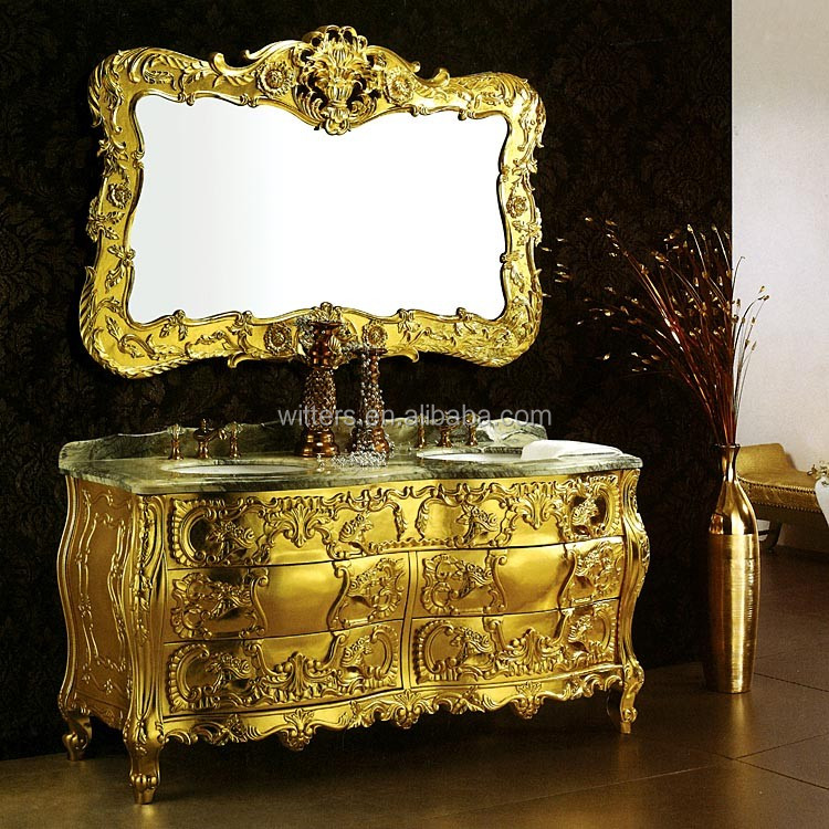 Luxury Royal Solid Wood Golden Bathroom Vanity,Traditional Custom Made