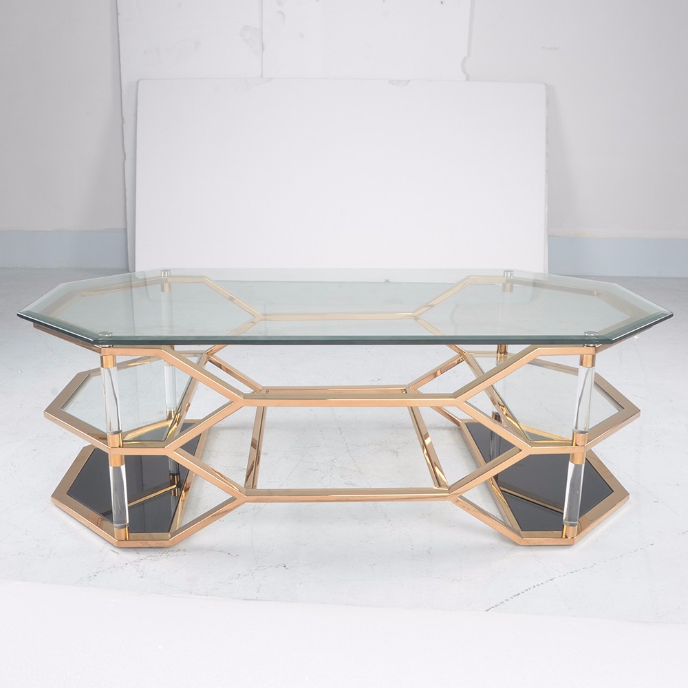 Simple Design Glass Top Tea Table Stainless Steel Arcylic Tube Table