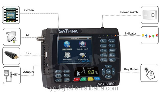 Original Satlink WS-6950 3.5 inch LCD screen Digital Satellite Signal Finder Meter WS 6950 WS-6950 Support KB-LIGHT and BACKLIG