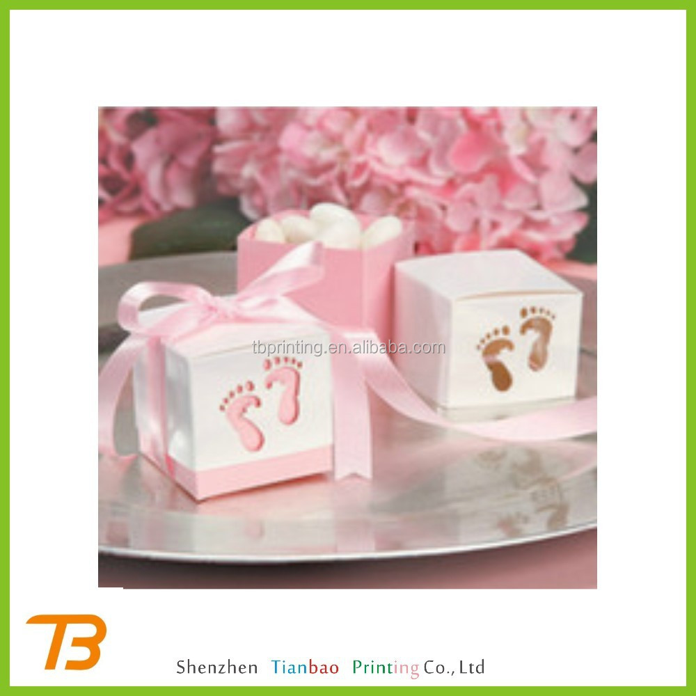 custom cheap wedding candy paper gift packaging box with ribbon