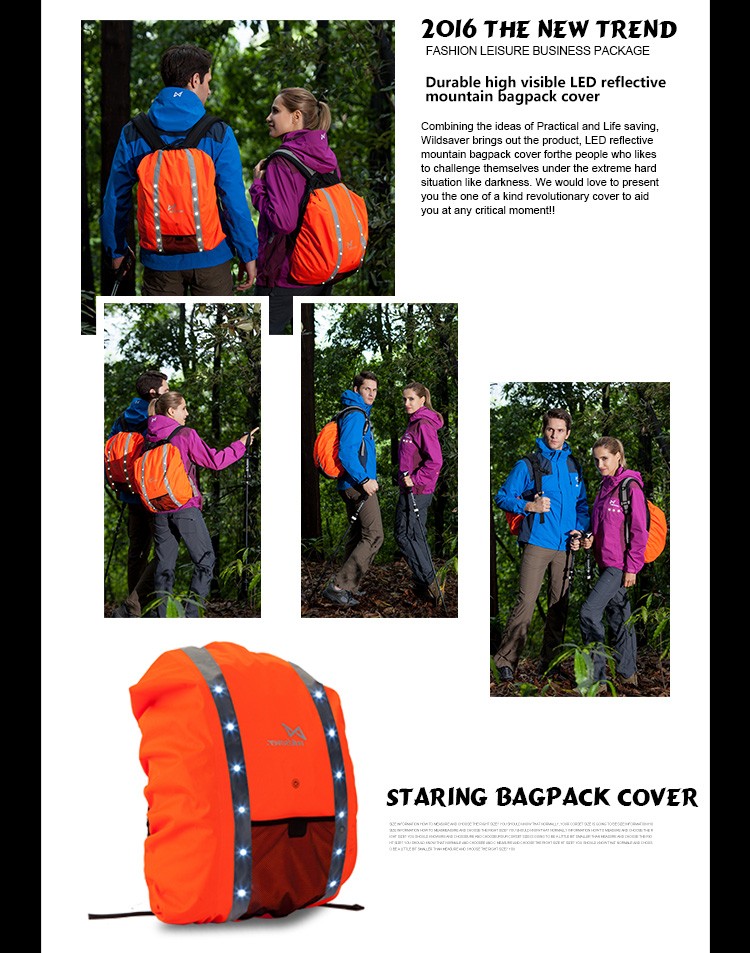LED polyester 100% waterproof men's outdoor backpack rain cover