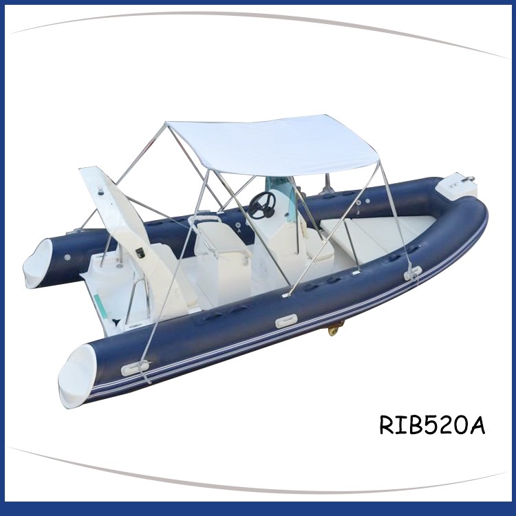 Blue_rigid_inflatable_boat_fiberglass_step_frp_roll_bar_RIB520A