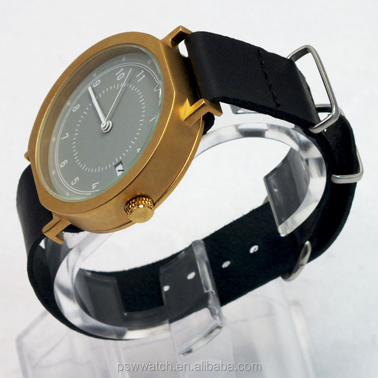 custom made auto date Miyota copper wrist watch leather strap watch watches men