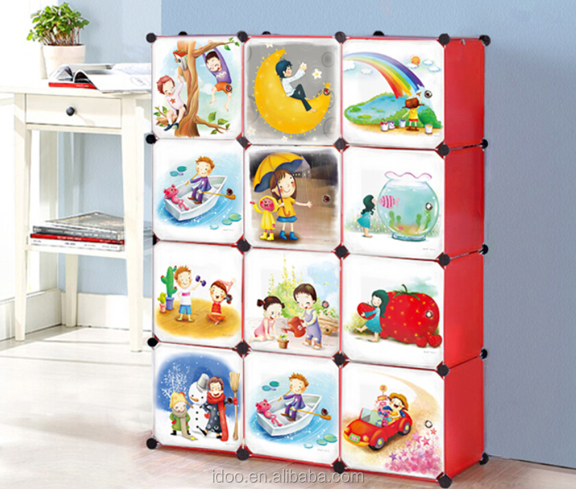 New Cartoon 12 Door Kids Wardrobe Design Folding Indian Wardrobe